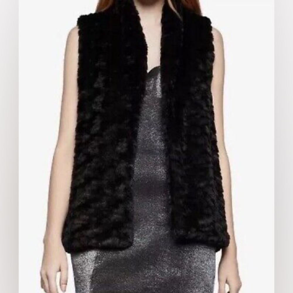 BCBGeneration Open Front Faux Fur Vest | Black | XS